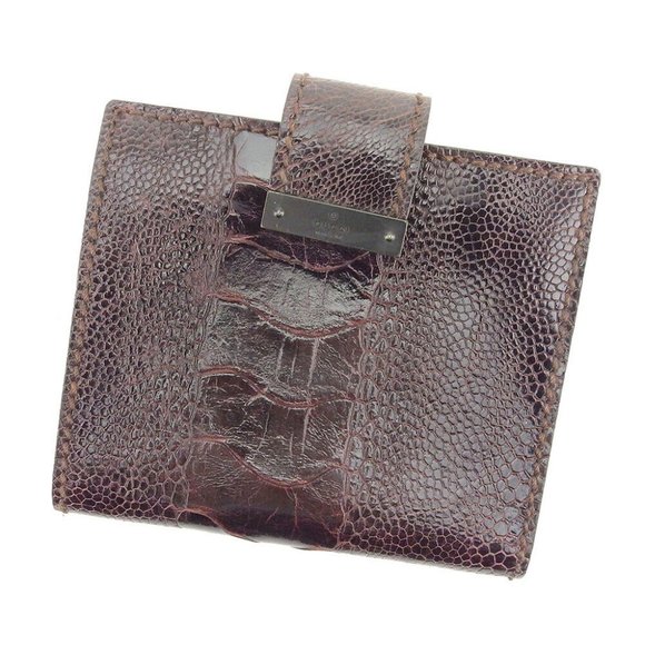 Gucci wallet two Lizard Brown black Women Men Auth T9629 - Picture 1 of 9